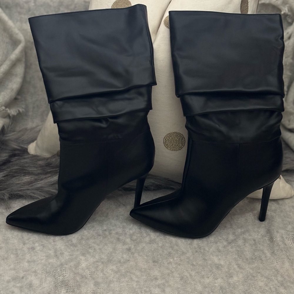 Nine West Black Pointed-Toe Slouch Stiletto Boots
